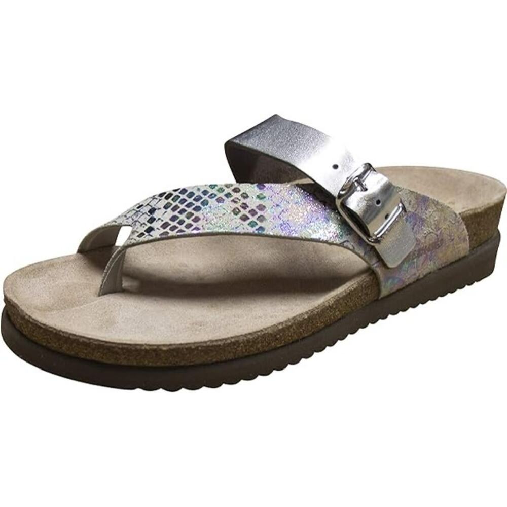 Metallic Silver Iridescent Women's Thong Sandal with Buckle